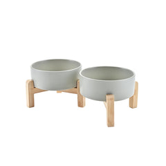 SPUNKYJUNKY elevated ceramic bowls grey front view supports comfortable feeding height