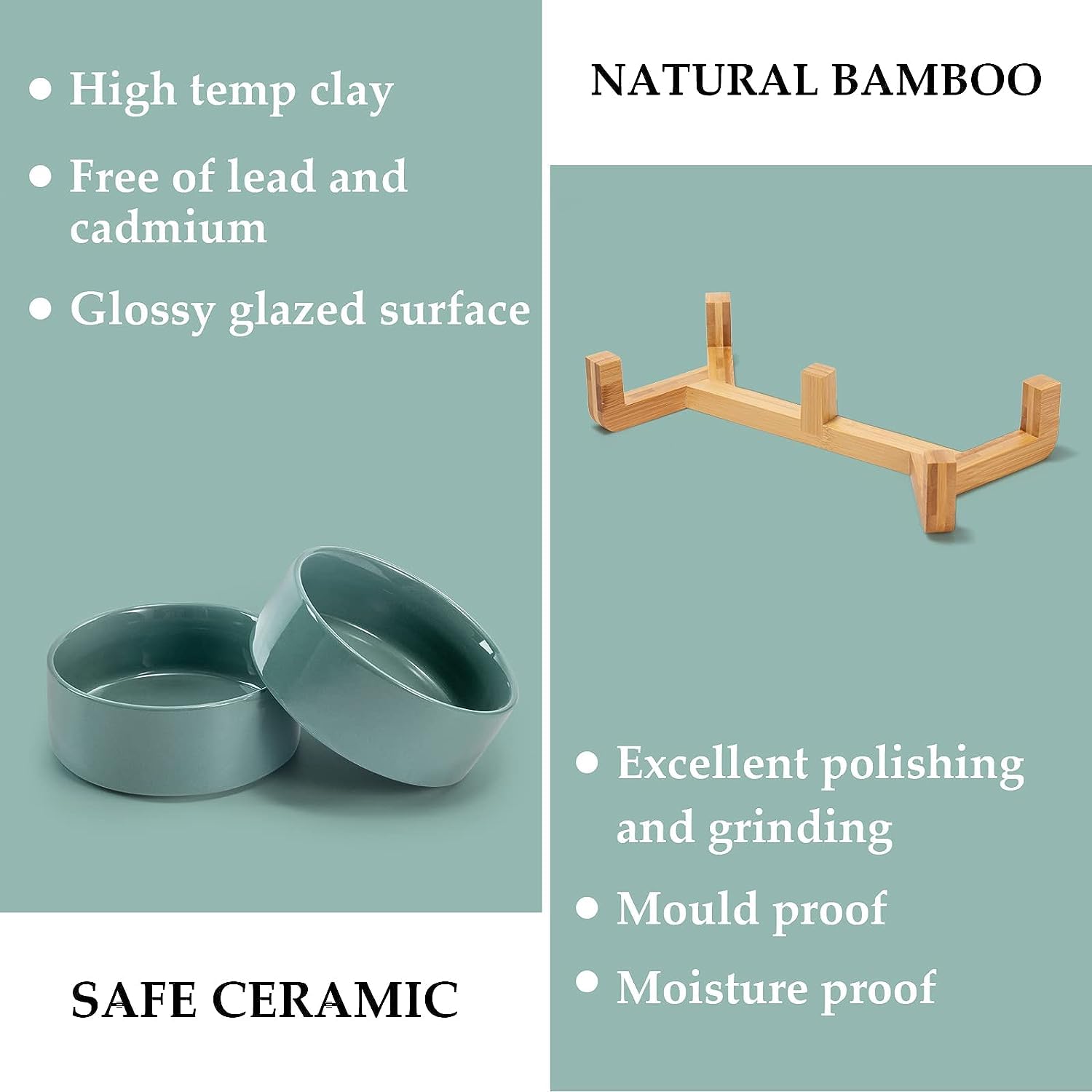 SPUNKYJUNKY wooden stand with bowls keeps feeding area tidy