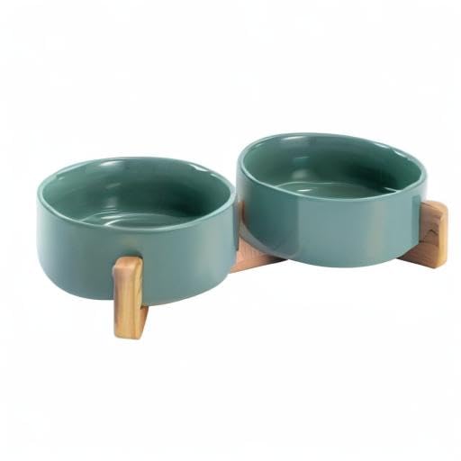 SPUNKYJUNKY wooden stand elevates bowls for easy access and tidy area