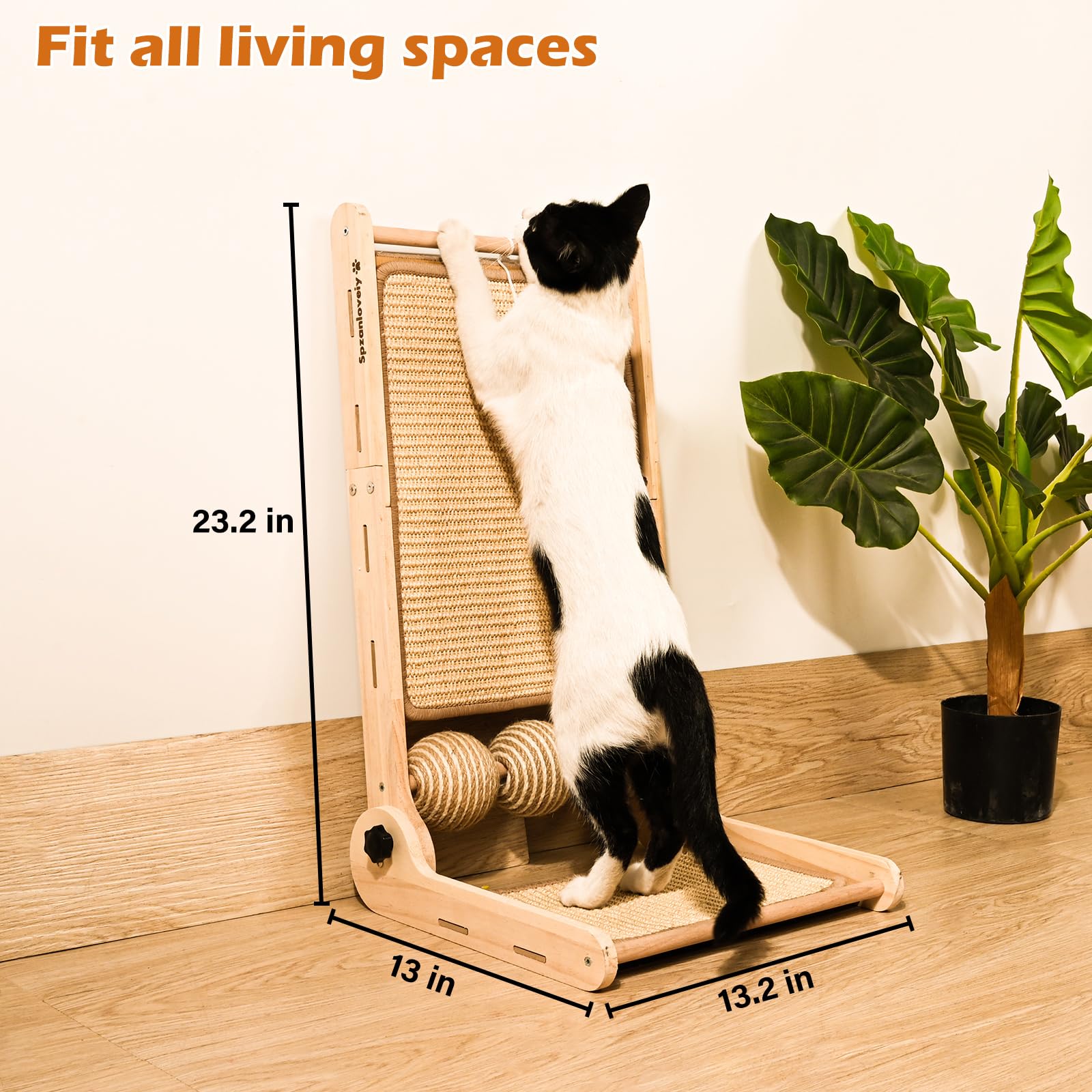 Spzanlovely cat scratcher durable materials features natural sisal and solid wood frame