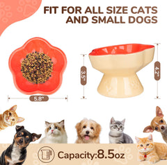 S&Q'S CERAMICS cat bowl with dual-color petal design adds stylish flair to mealtime.