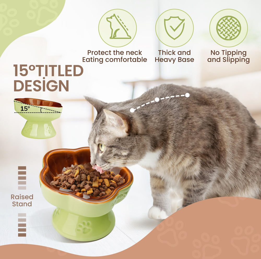 S&Q'S CERAMICS petal-design bowl features whisker-friendly shape for comfortable dining.