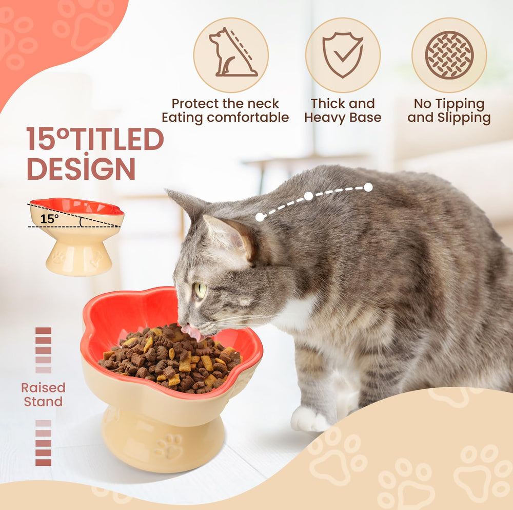 S&Q'S CERAMICS whisker-friendly bowl orange minimizes whisker fatigue during feeding.