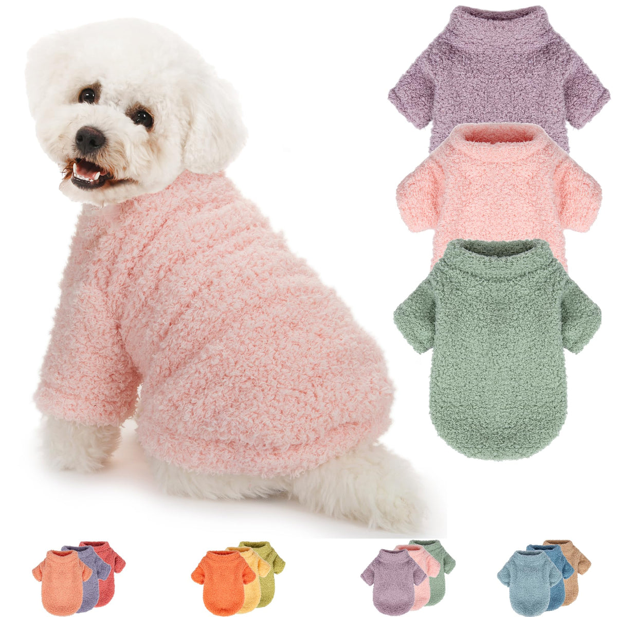 SQUARE MOON dog sweater three-pack warms small dogs for winter comfort.