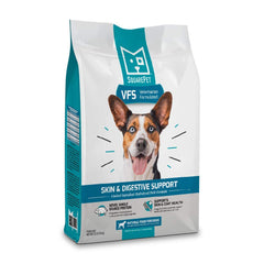 SquarePet VFS dry dog food bag front displaying premium ingredients for sensitive dogs.