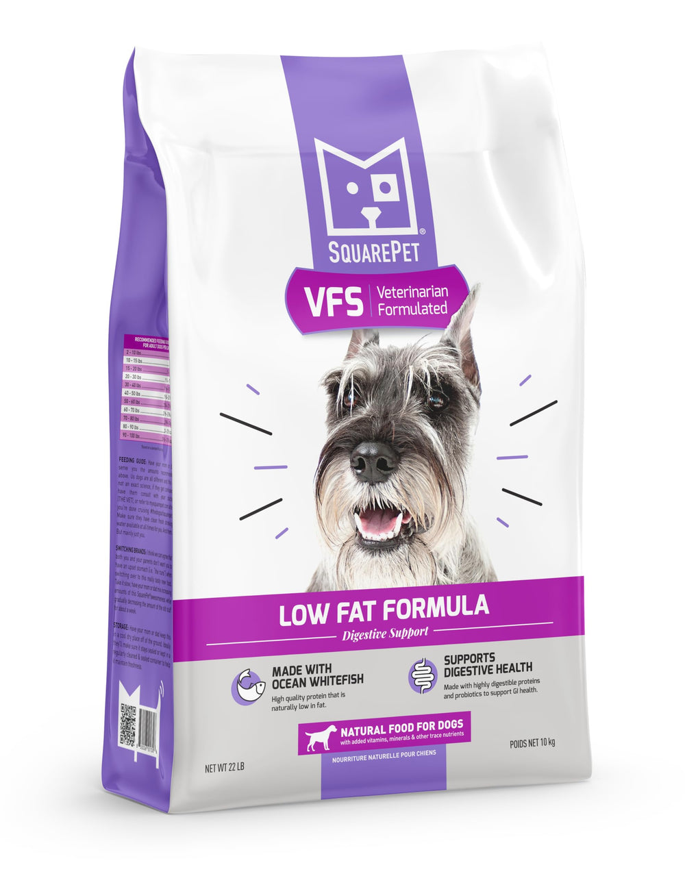 SquarePet VFS Low Fat Formula bag front signaling digestive-friendly nutrition.