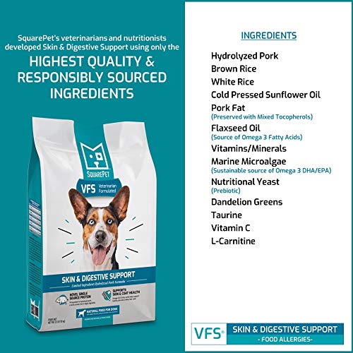 SquarePet VFS omega-3 and omega-6 fats support skin and coat health.