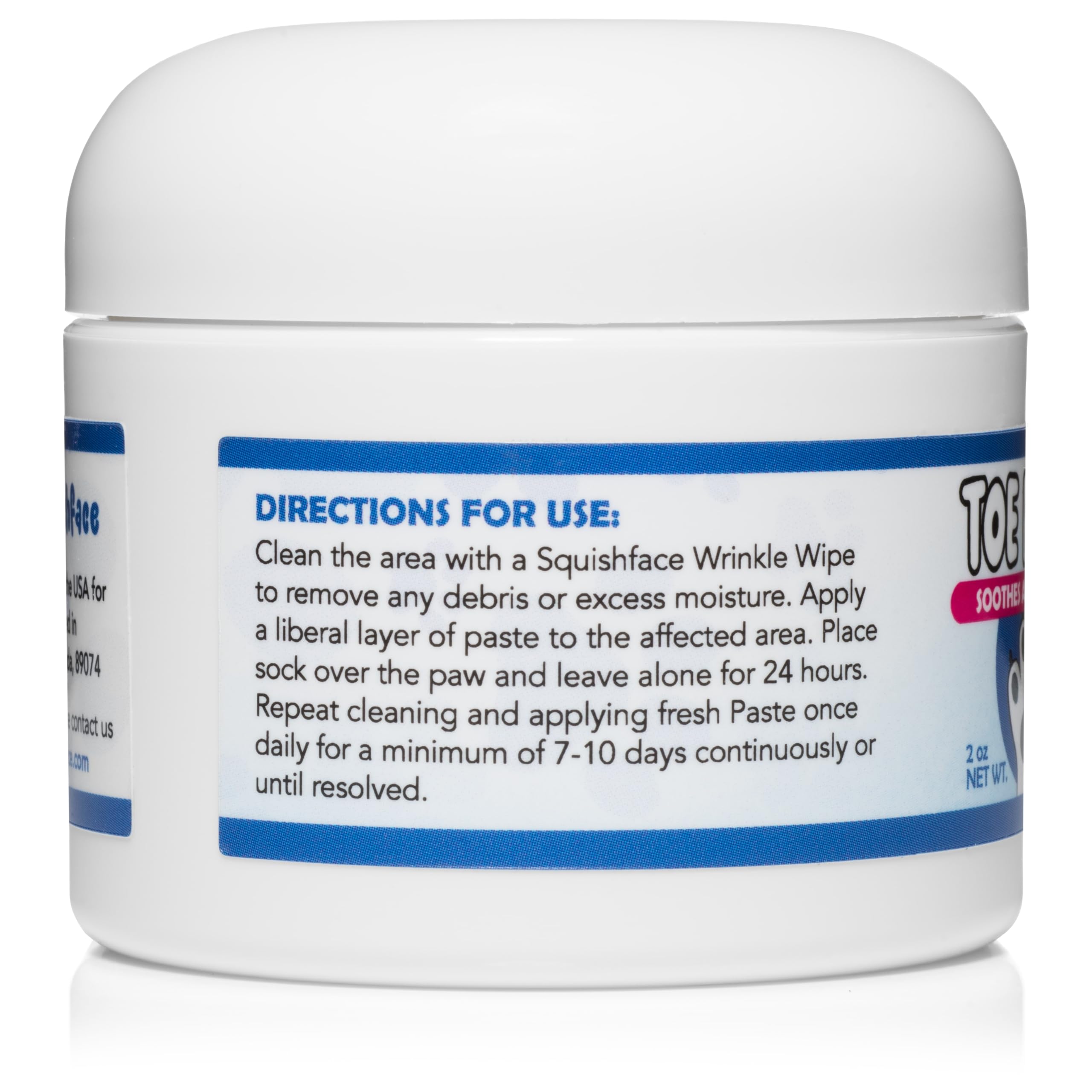 Squishface Toe Paste ingredients featuring shea butter and oregano oil for soothing care