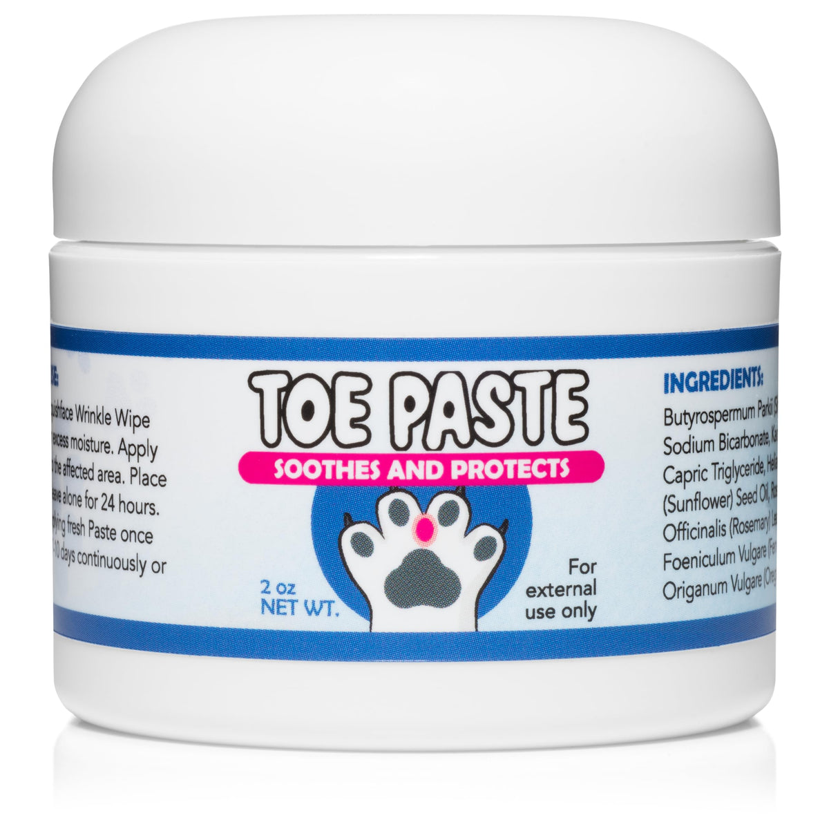 Squishface Toe Paste tub front view for easy paw care and soothing hydration