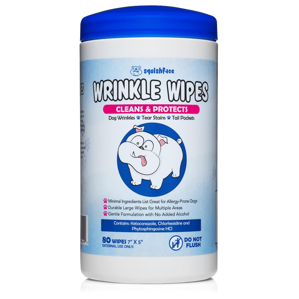 Squishface Wrinkle Wipes damp wipe closeup shows gentle cleaning texture.