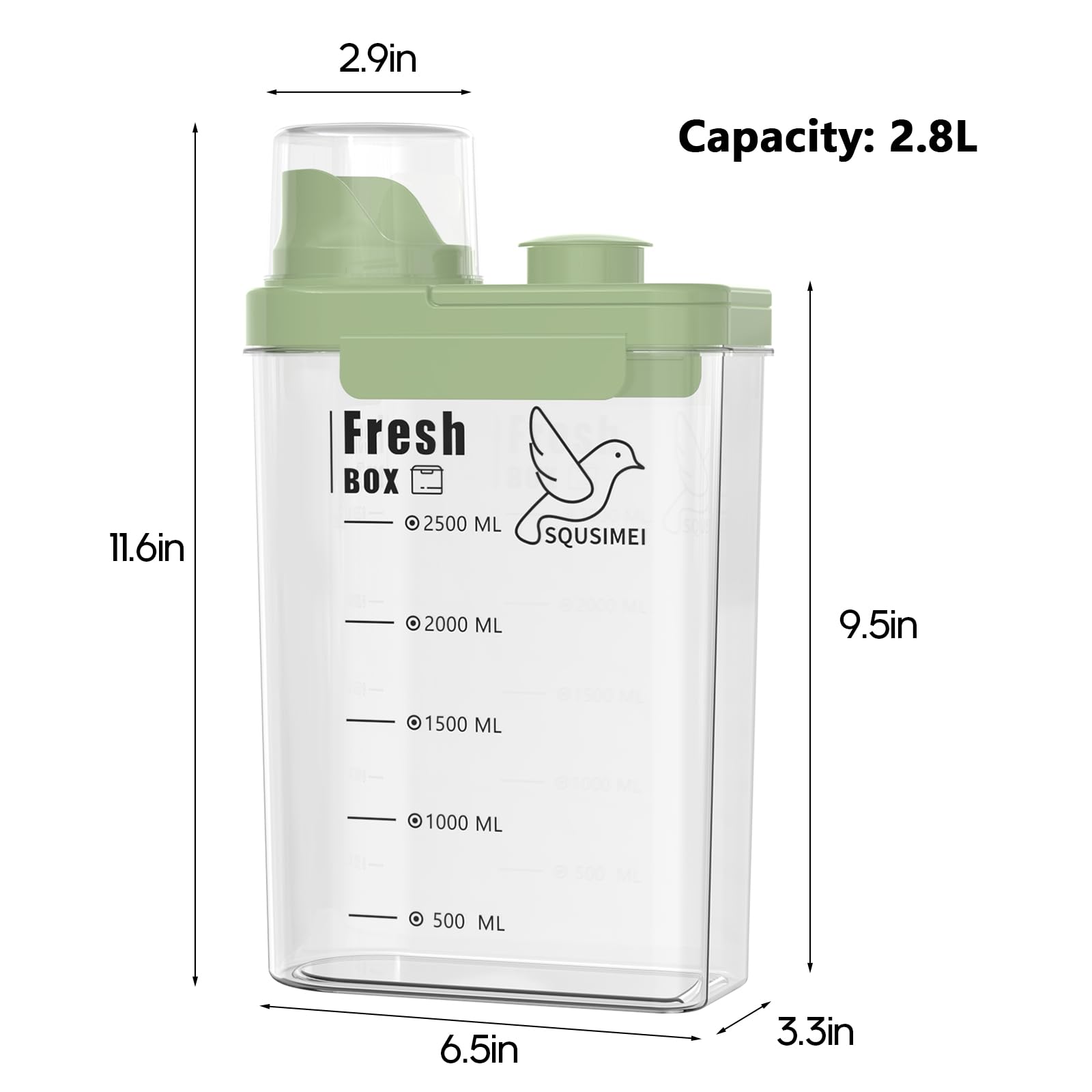 SQUSIMEI airtight lid with sealing ring shown for moisture protection.
