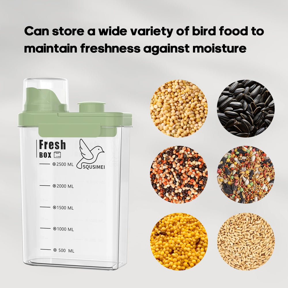 SQUSIMEI dust and moisture seal protects bird seed quality.