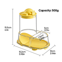 SQUSIMEI hamster feeder outlet with baffle prevents spills and keeps bedding clean.