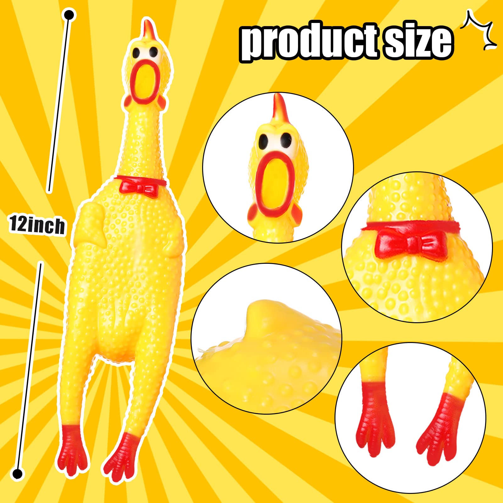 Sratte durable rubber chicken toy built to resist many squeezes