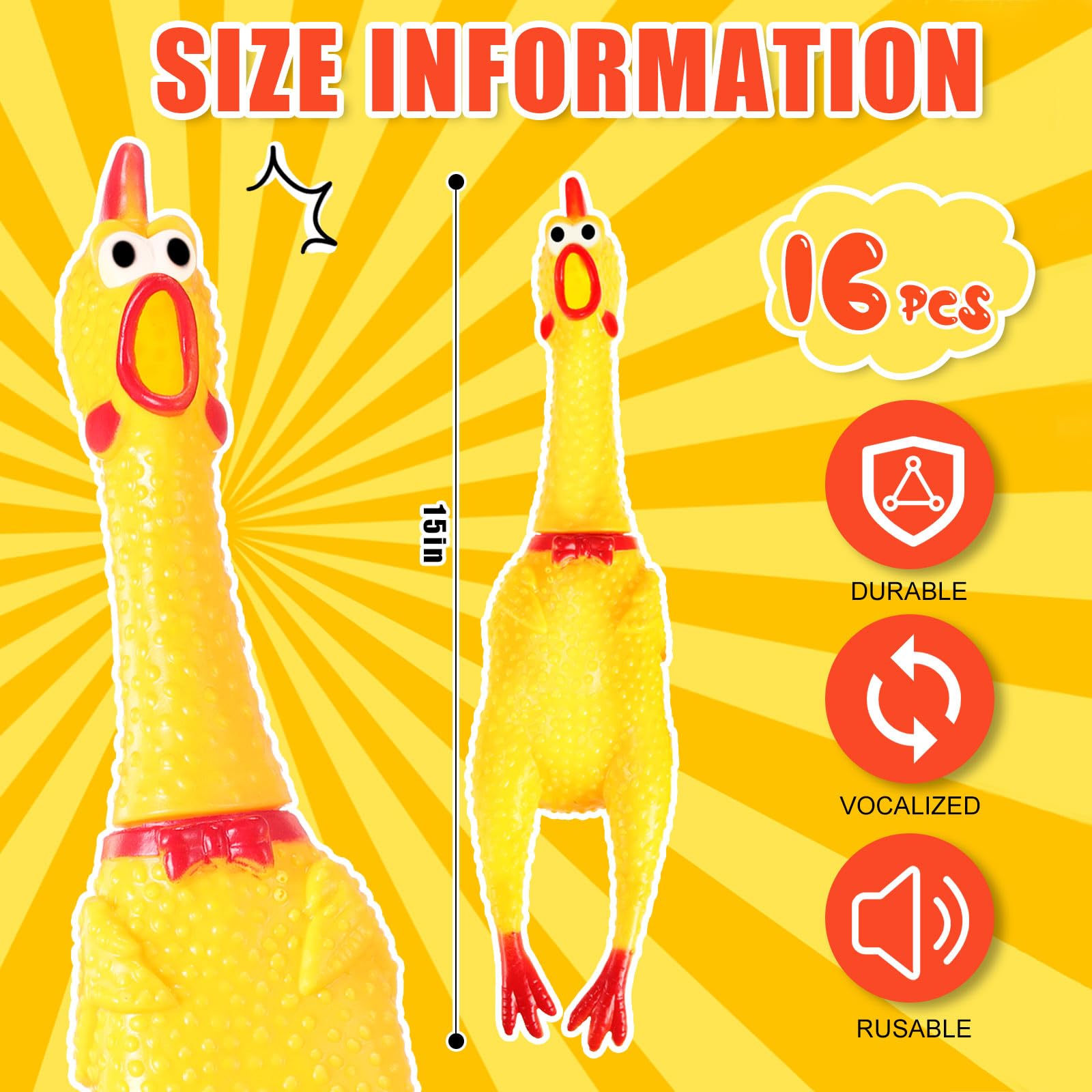 Sratte 15-inch yellow chicken toy, big and bright for play.