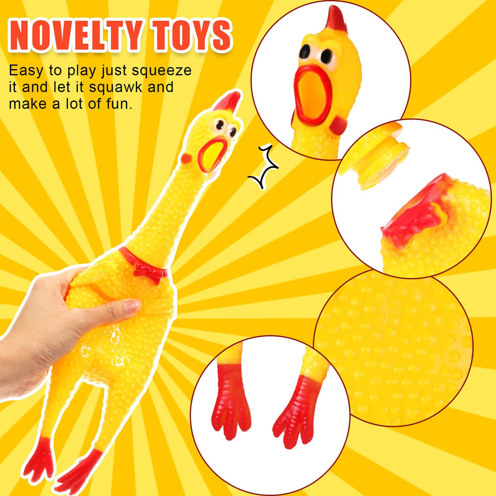Sratte chicken toy with detachable head for easy shriek device replacement.