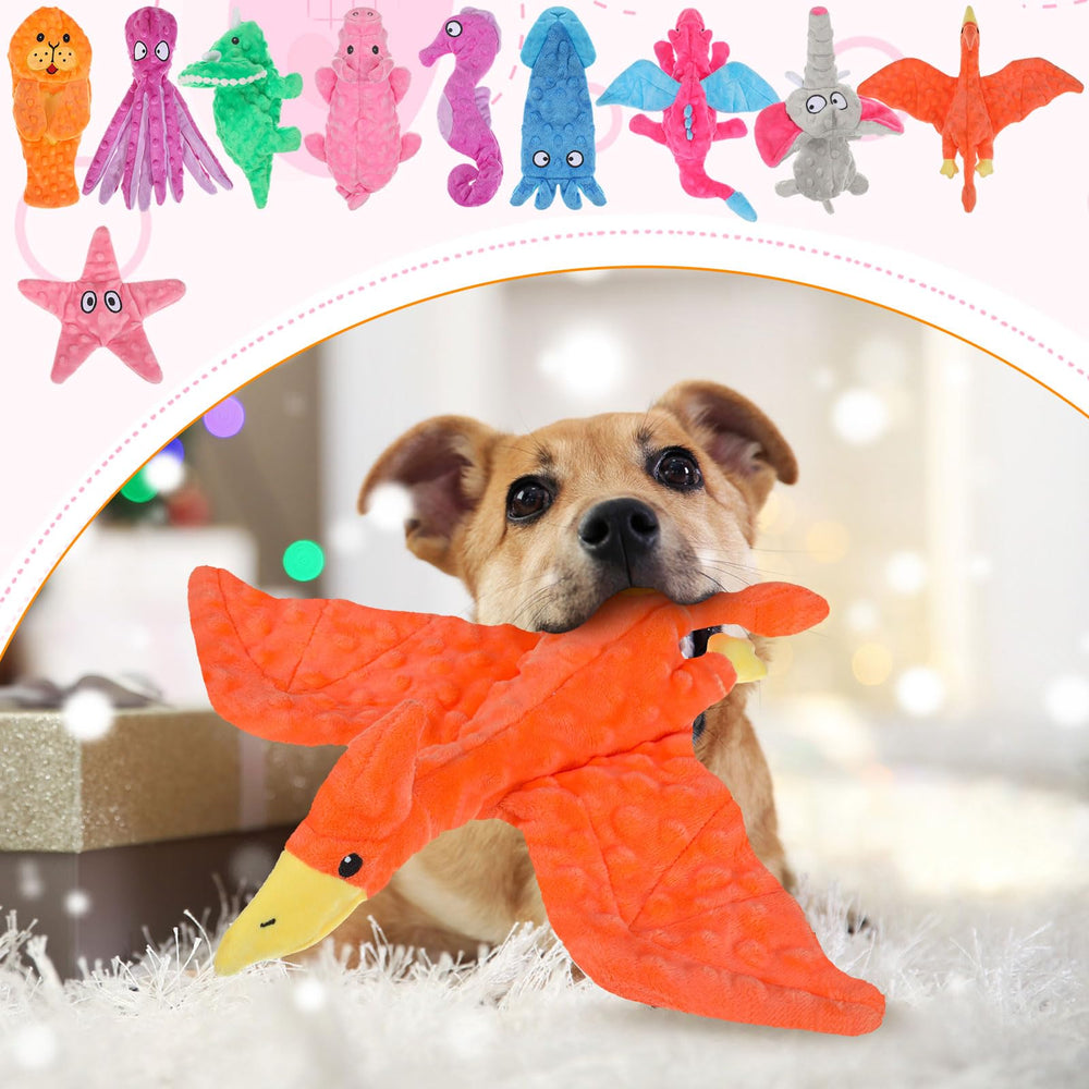 Sratte dinosaur squeaky toy colorful and durable for strong chewers.