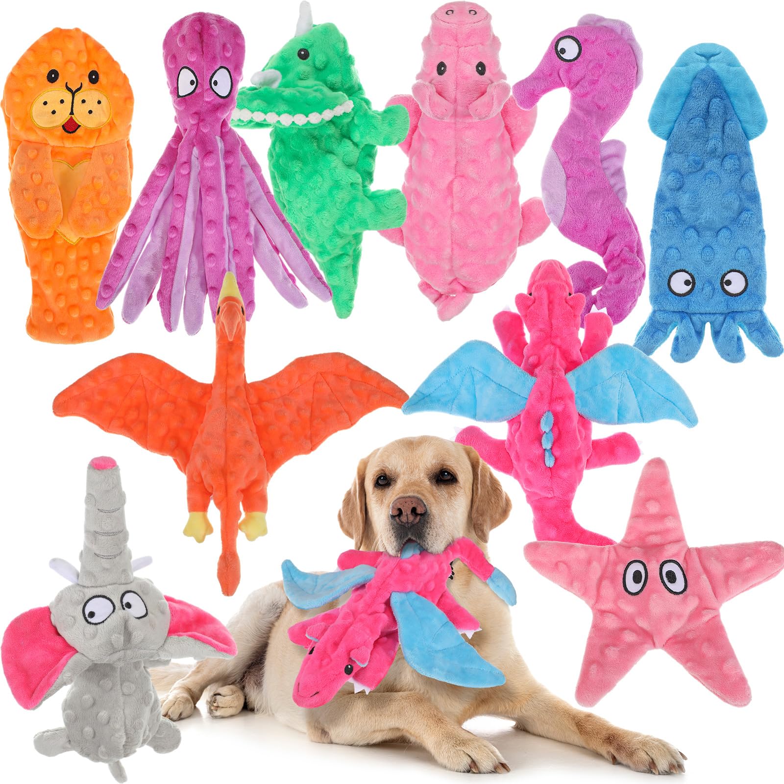 Sratte soft dog squeaky squid toy engages dogs during play and teething.