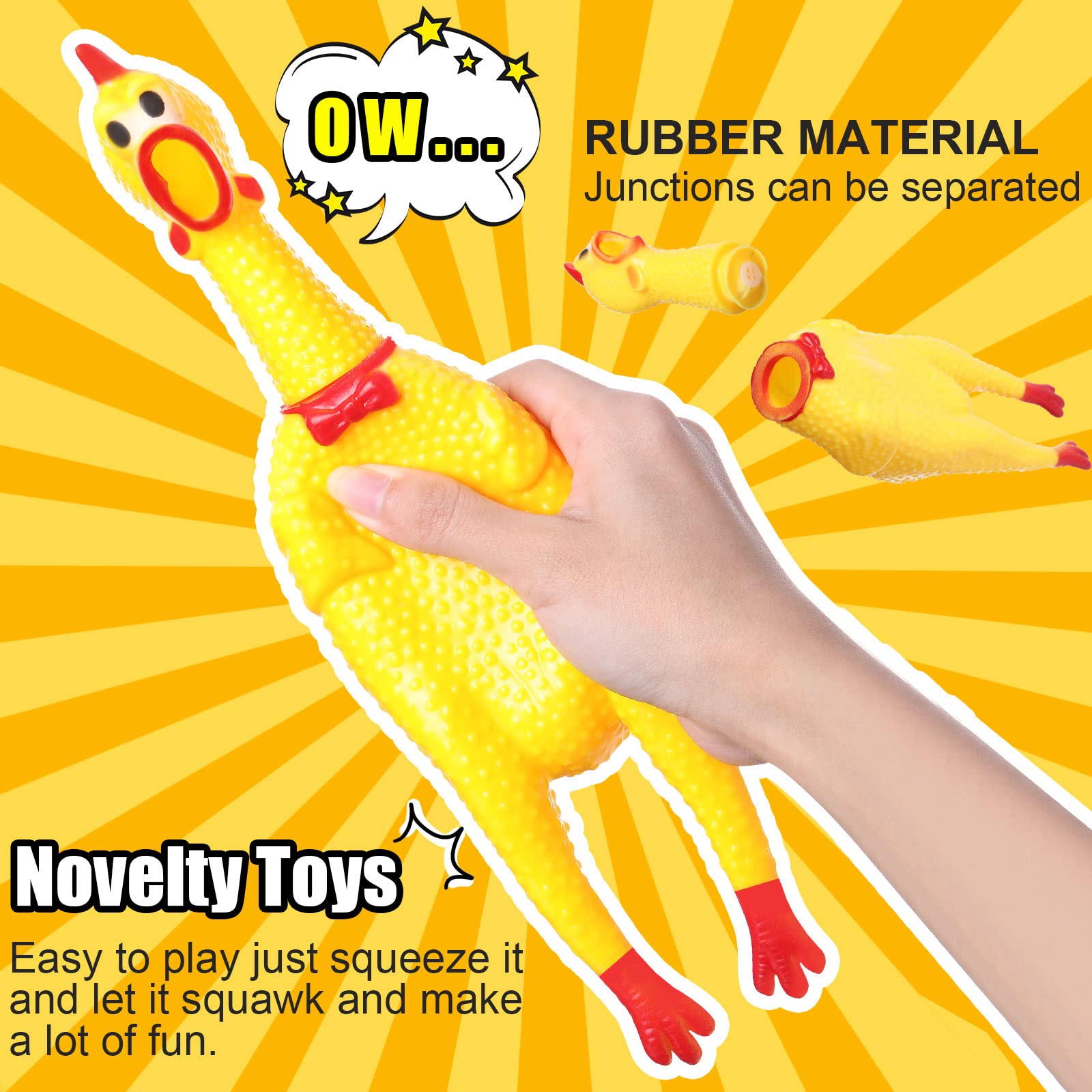 Sratte yellow 12-inch chicken toy, a bold, chew-ready design