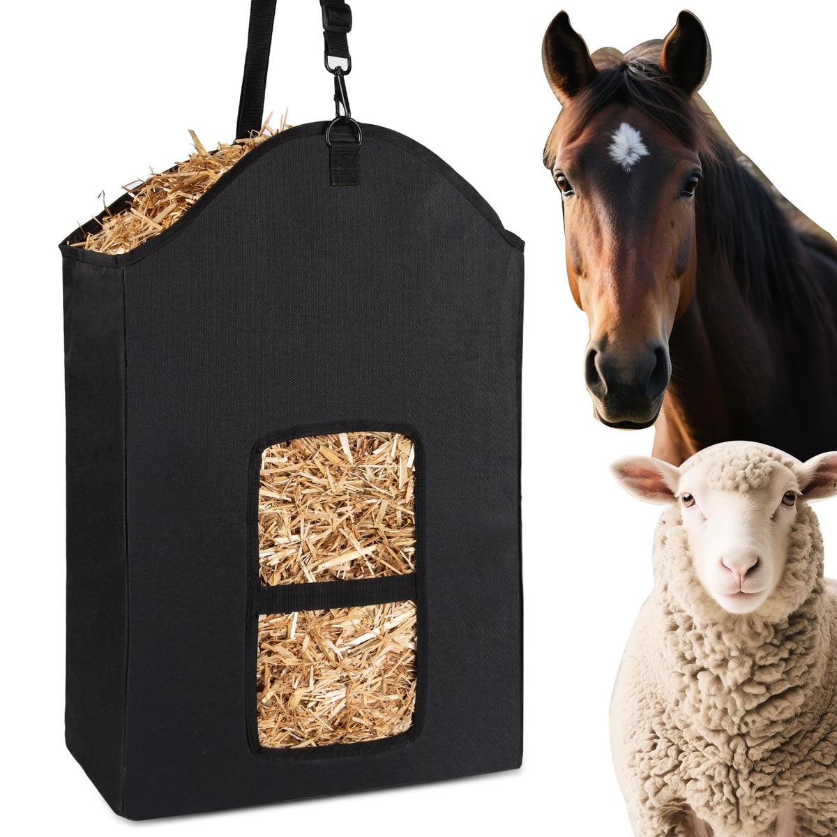 Srefaka hay bag shows durable oxford fabric for long-lasting outdoor feeding.