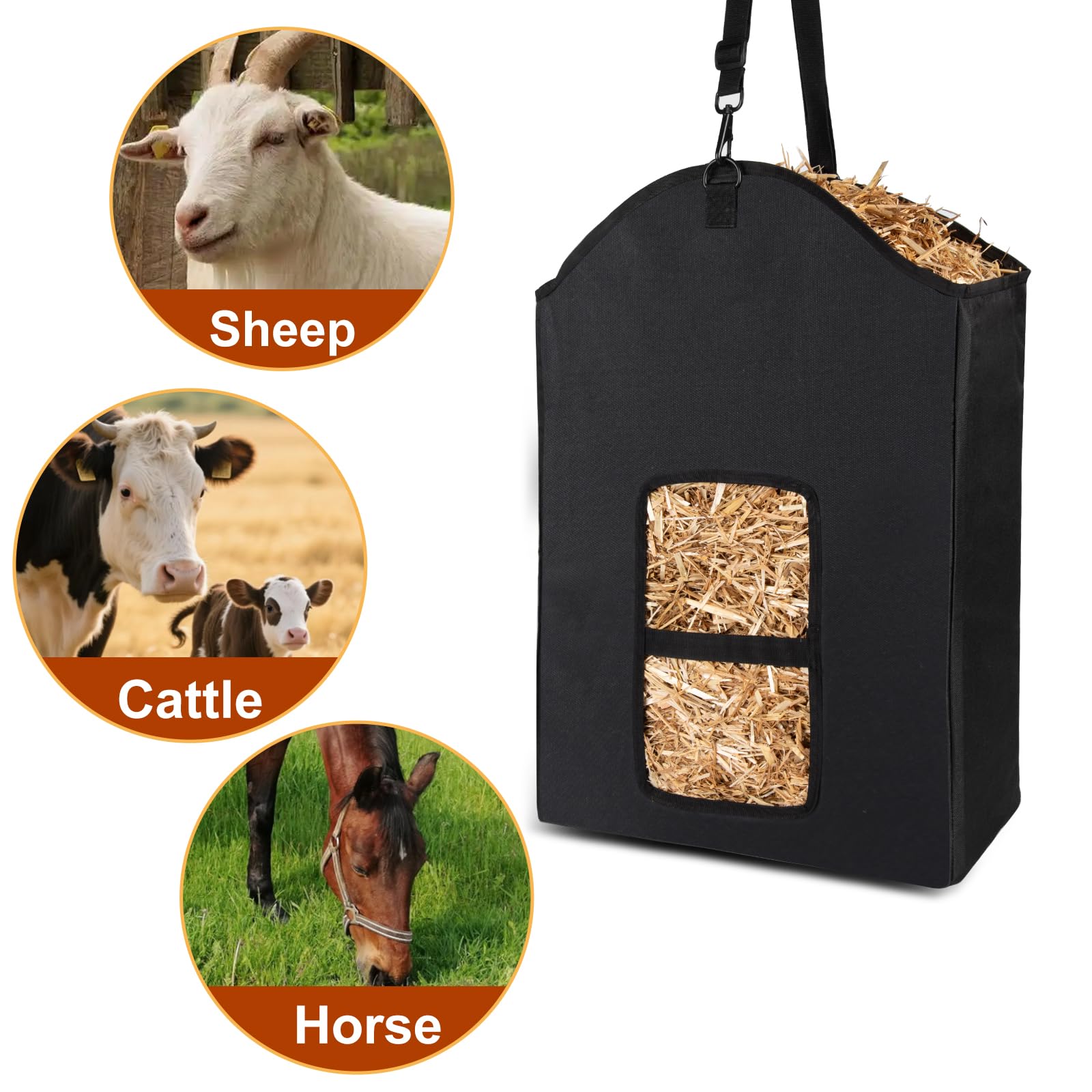 Srefaka hay bag suited for indoor and outdoor stalls and trailers.