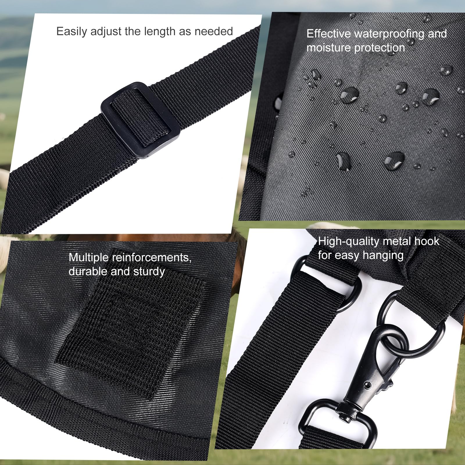Srefaka hay bag highlights reinforced stitching for enduring farm use.