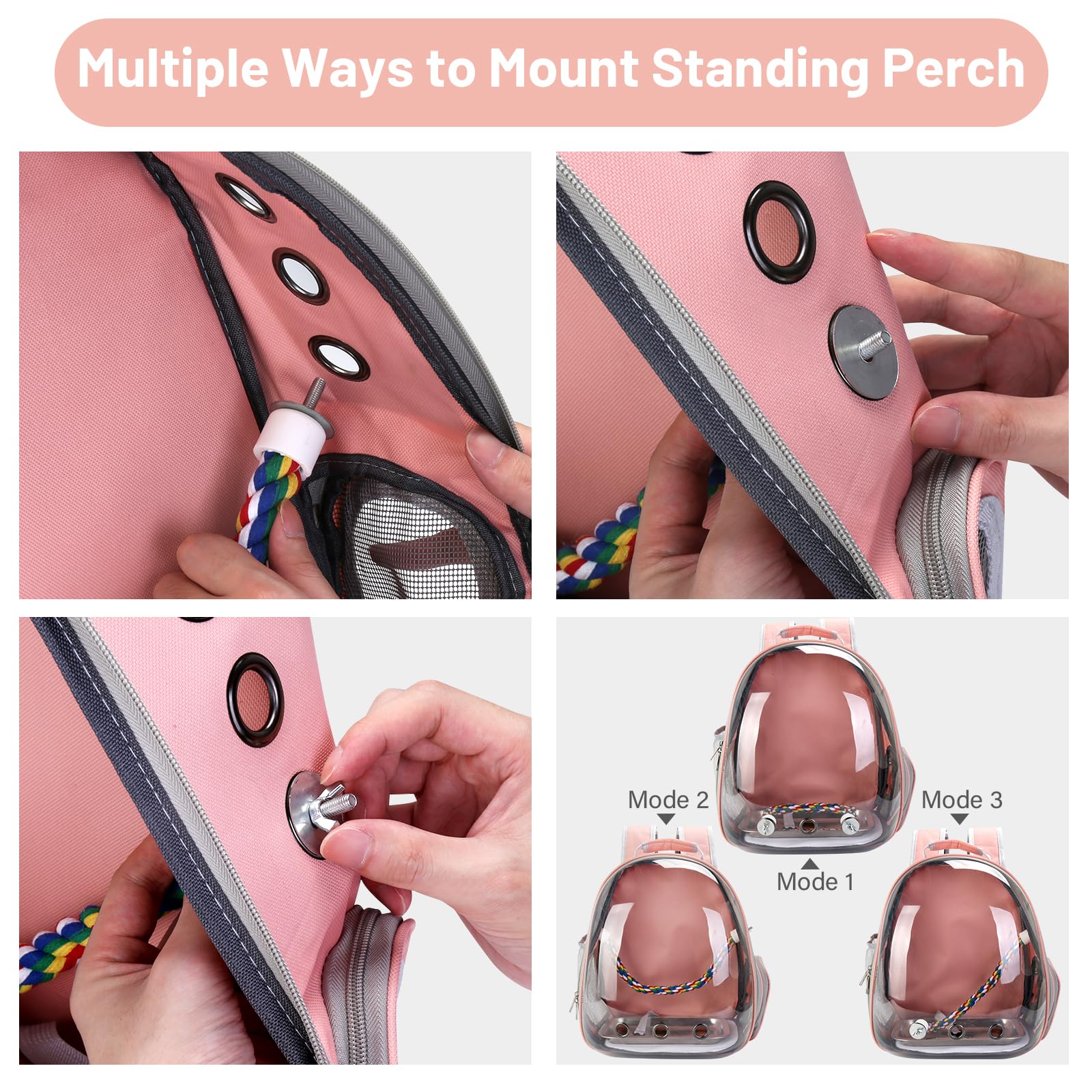 SSAWcasa Bird Backpack Carrier standing perch allows birds to stretch during excursions.