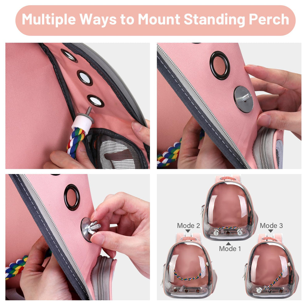 SSAWcasa Bird Backpack Carrier standing perch allows birds to stretch during excursions.
