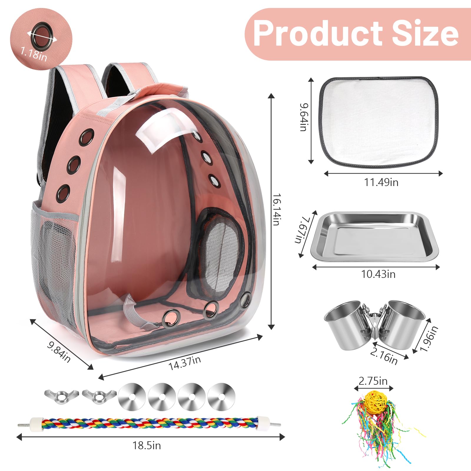 SSAWcasa Bird Backpack Carrier transparent window highlights scenic outdoor views for birds.