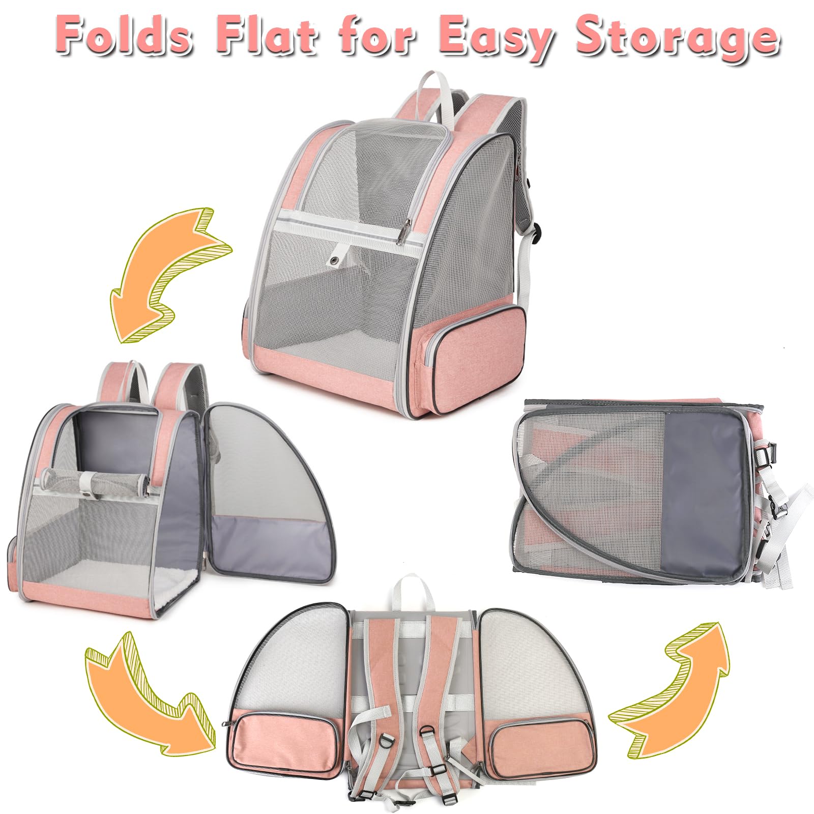 SSAWcasa cat backpack carrier pink interior view shows cozy mat and escape latch