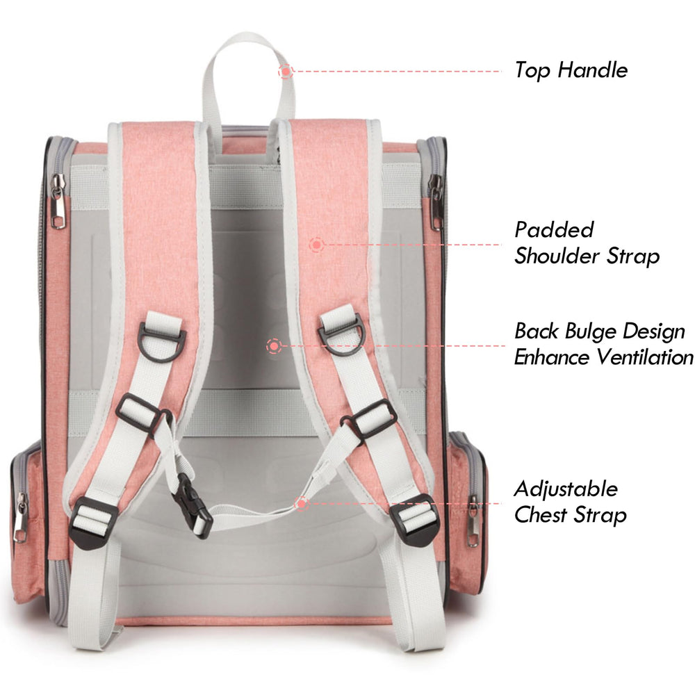 SSAWcasa cat backpack carrier pink top window provides visibility for safer travel