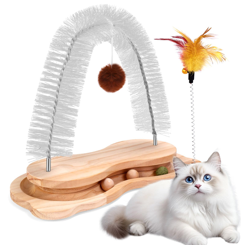 SSAWcasa cat self-groomer arch brush for gentle fur massage and shedding control.