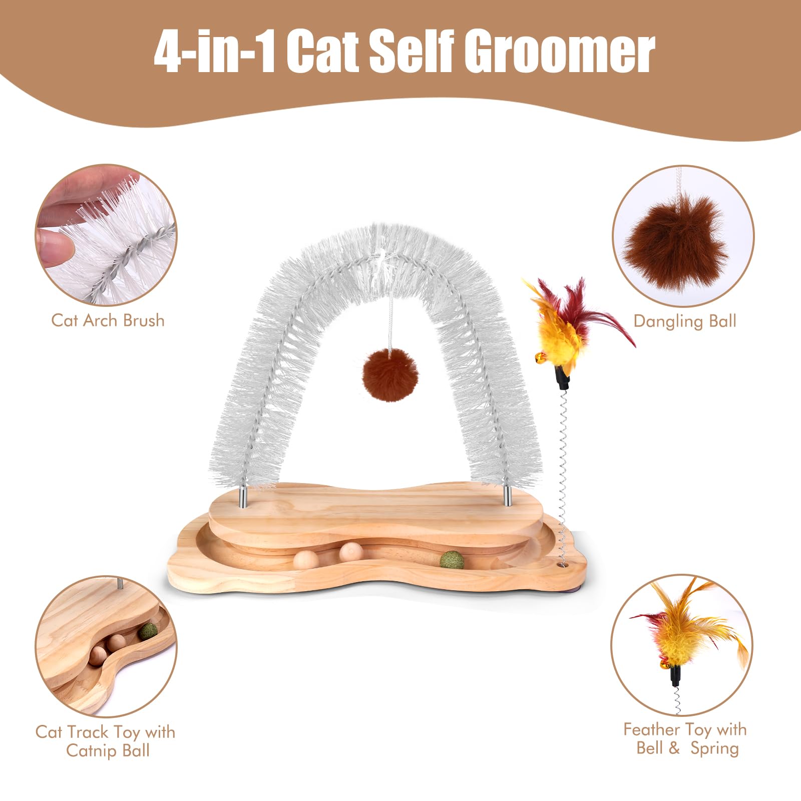 SSAWcasa cat self-groomer track ball toy invites play and mental stimulation.