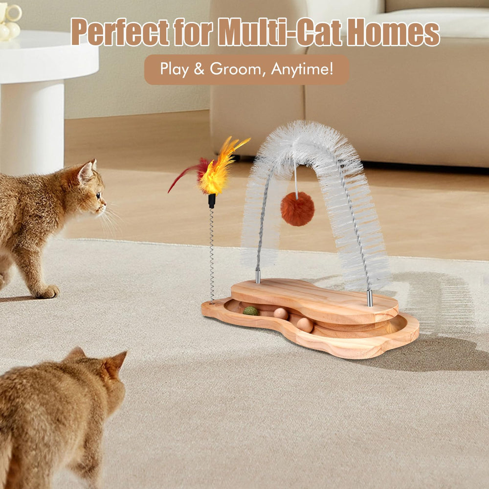 SSAWcasa cat self-groomer sturdy wood base ensures stable use.