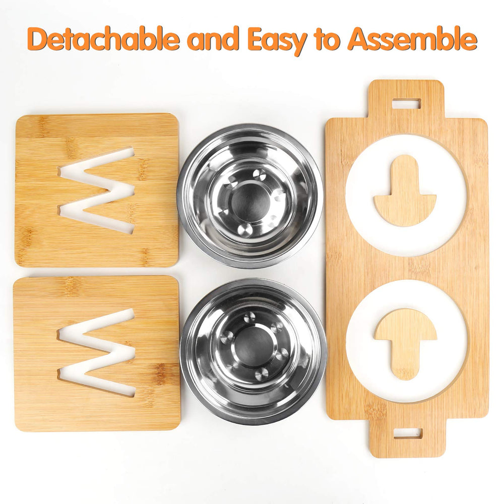 SSAWcasa adjustable-height stand demonstrating four height options for growing pets.