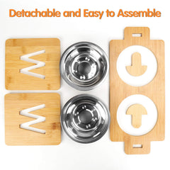 SSAWcasa adjustable-height stand demonstrating four height options for growing pets.