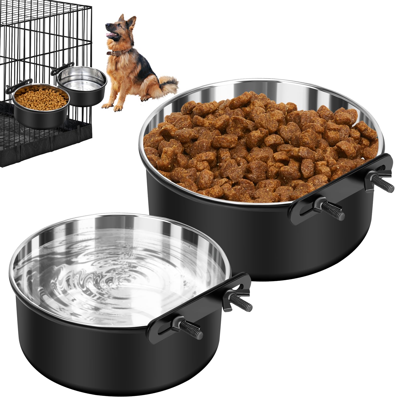 SSAWcasa dog crate water bowl no spill hanging clip setup for secure feeding.