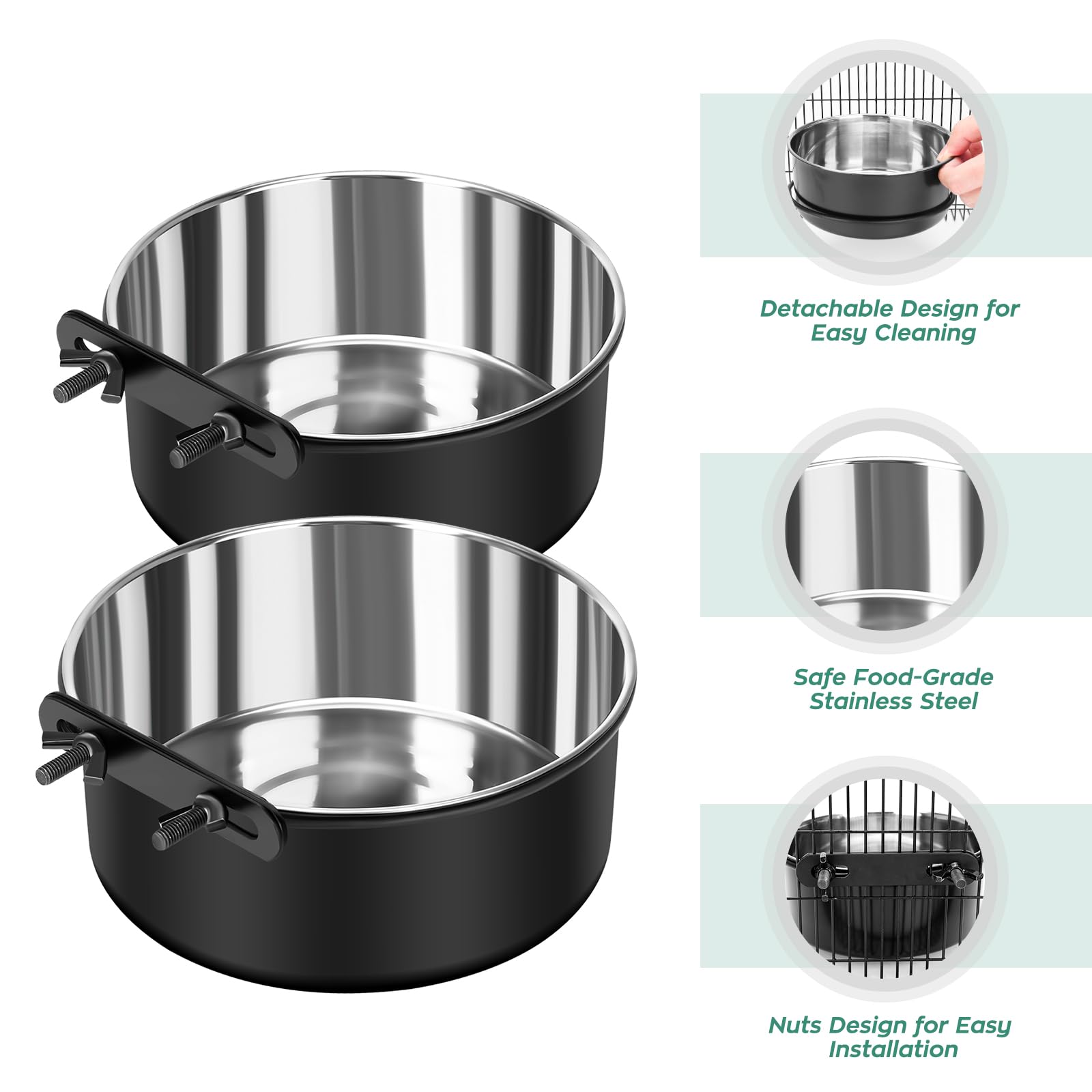 SSAWcasa stainless steel dog crate bowl closeup highlighting rust-free durability.