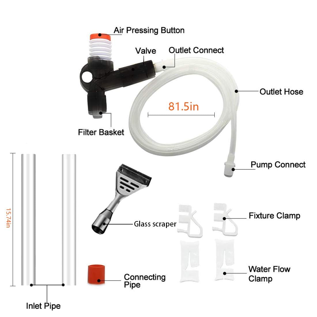 SSRIVER Aquarium Gravel Cleaner inlet pipes support flexible setup for different tanks.