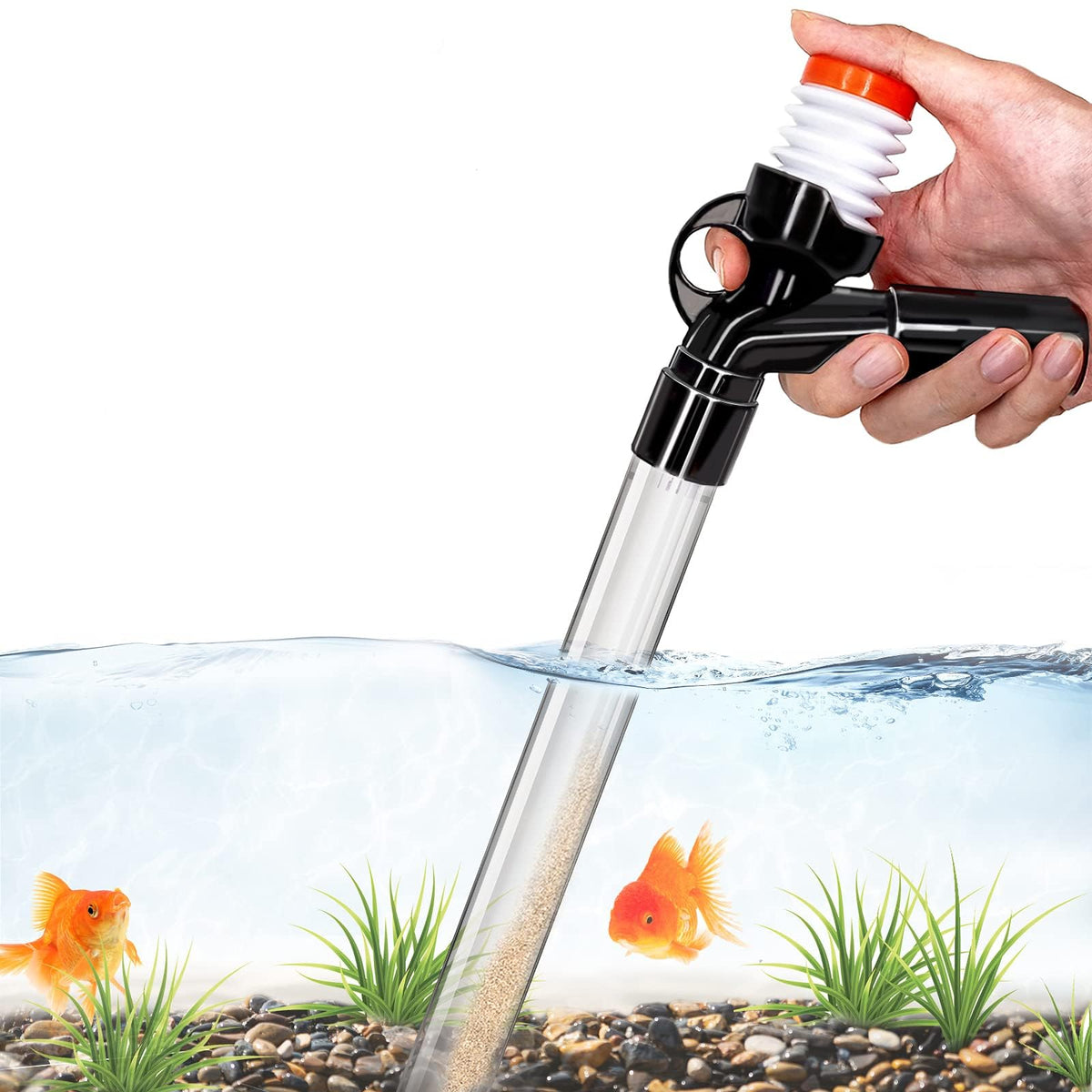 SSRIVER Aquarium Gravel Cleaner long nozzle enables easy water changes and debris removal.