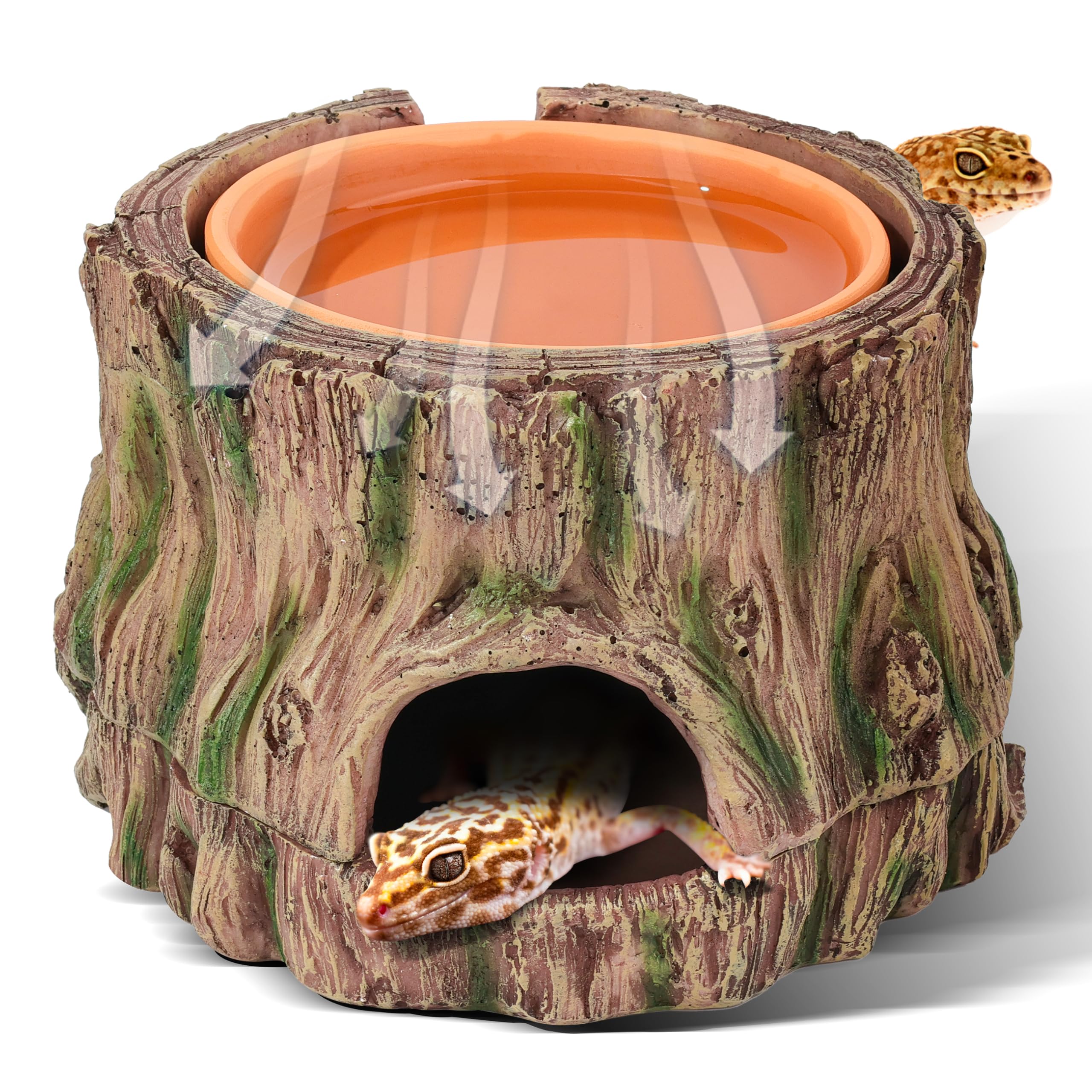 Stackoria 3-in-1 reptile hide cave with detachable base provides safe, cozy retreat in terrarium.