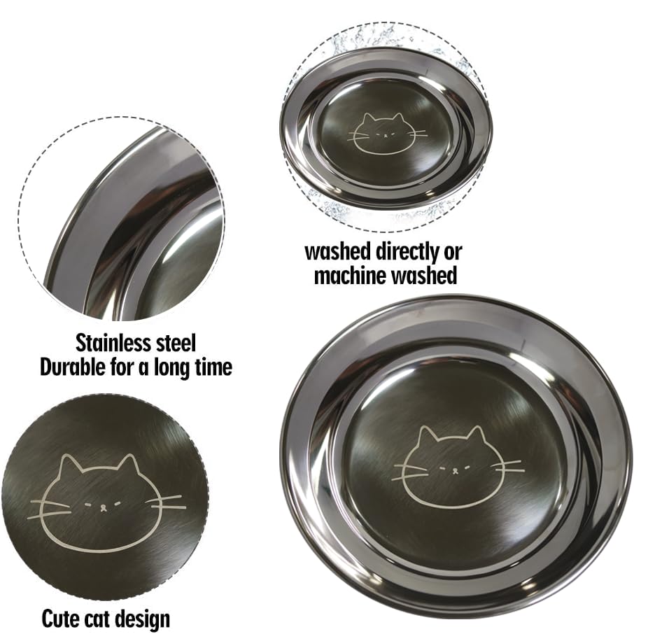 Stainless-Steel Cat Bowls 2-pack demonstrates convenient dual bowls for food and water.