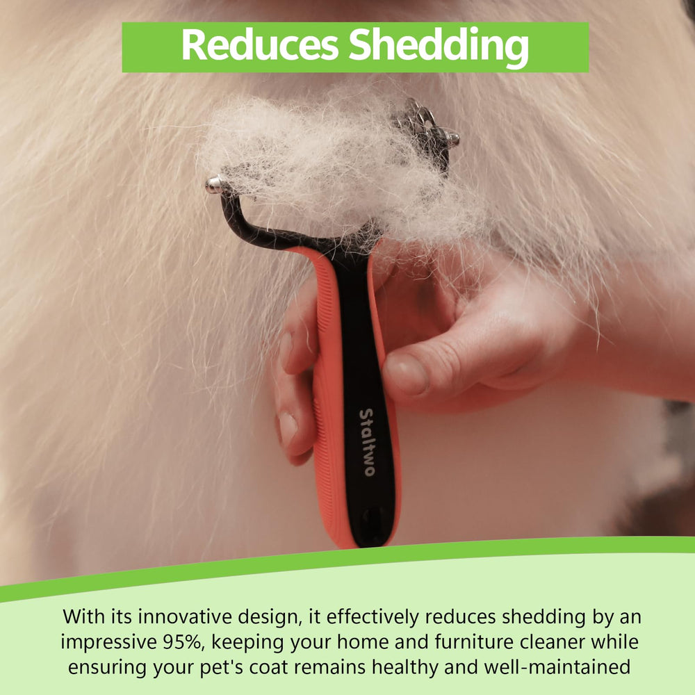 Staltwo Deshedding Brush with comfortable non-slip handle for easy grooming.