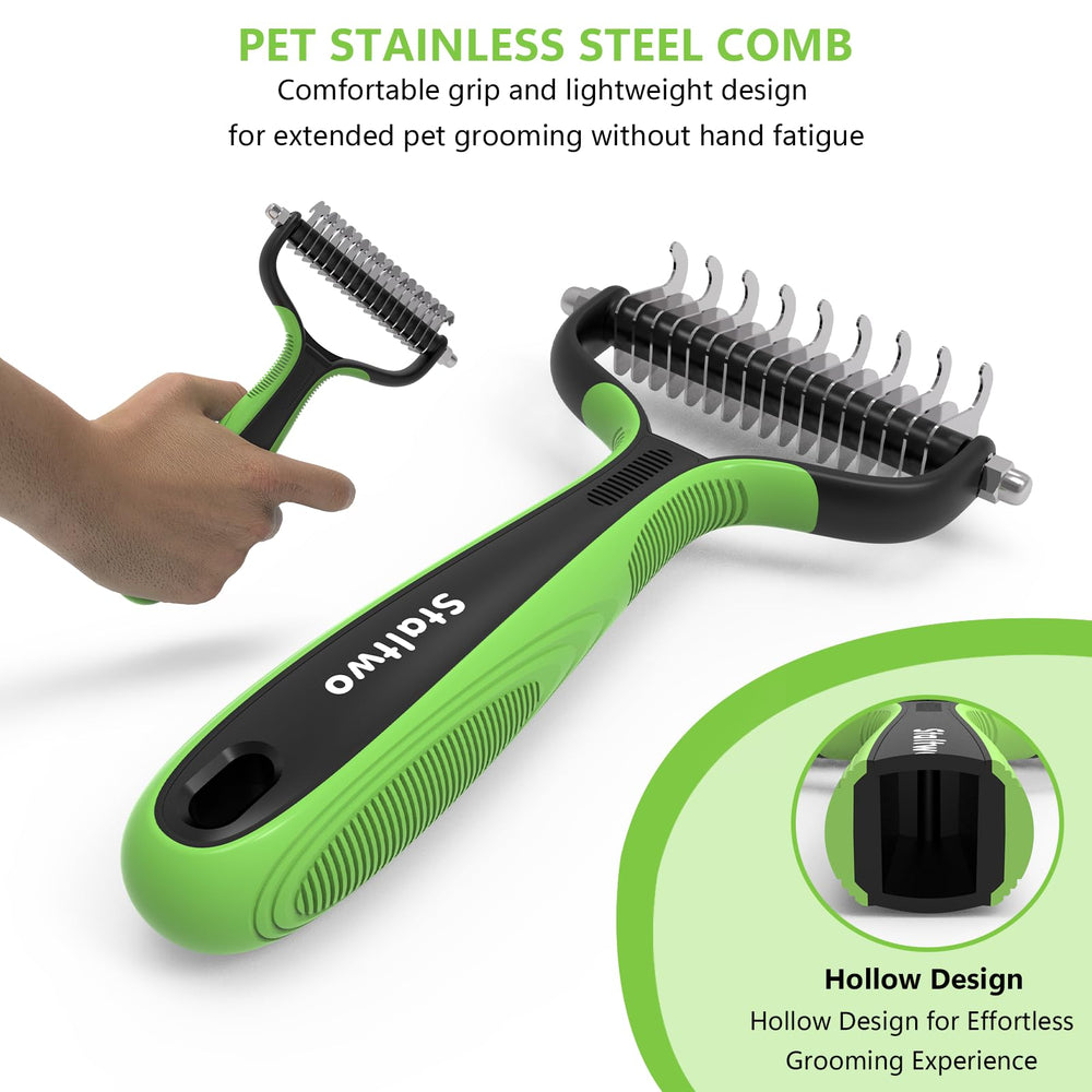 STALTWO skin-friendly rounded teeth protect pets during grooming.