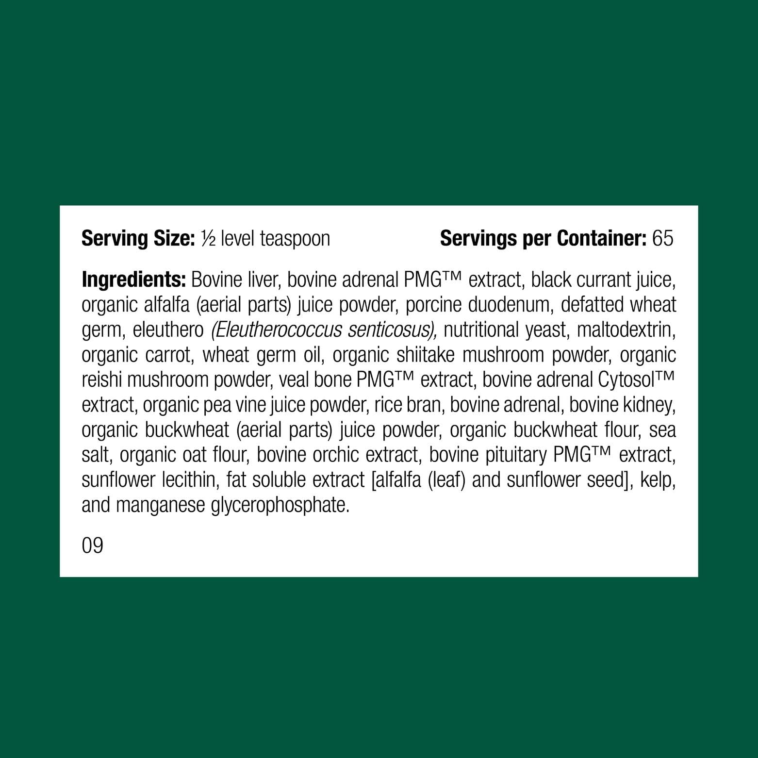 Standard Process Canine Adrenal Support powder dispensing scoop enables accurate dosing for pets.