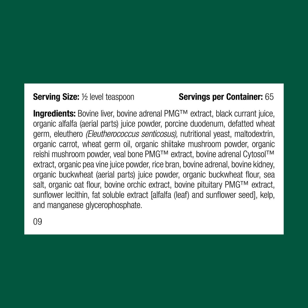 Standard Process Canine Adrenal Support powder dispensing scoop enables accurate dosing for pets.