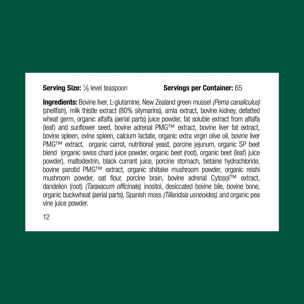 Standard Process Canine Dermal Support label closeup focusing on ingredients and health focus.