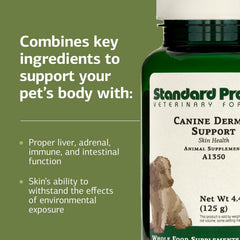 Standard Process Canine Dermal Support packaging front emphasizing whole-food ingredients.