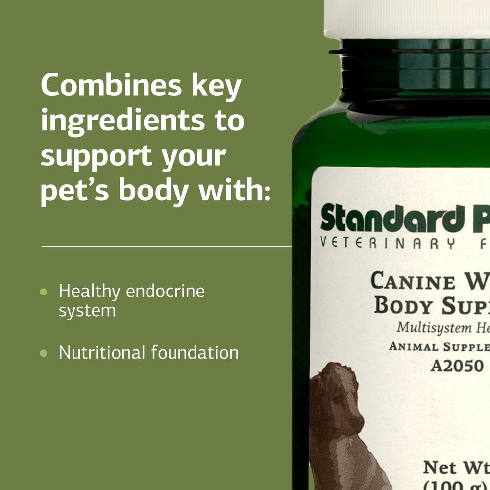 Standard Process Canine Whole Body Support powder mixed into meal bowl supports multisystem wellness.