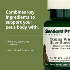 Standard Process Canine Whole Body Support dog-meal-mixing illustrates seamless kibble integration.